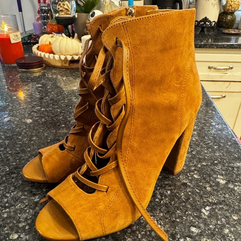 Sam Edelman Brown Lace-Up Peep-Toe Boots